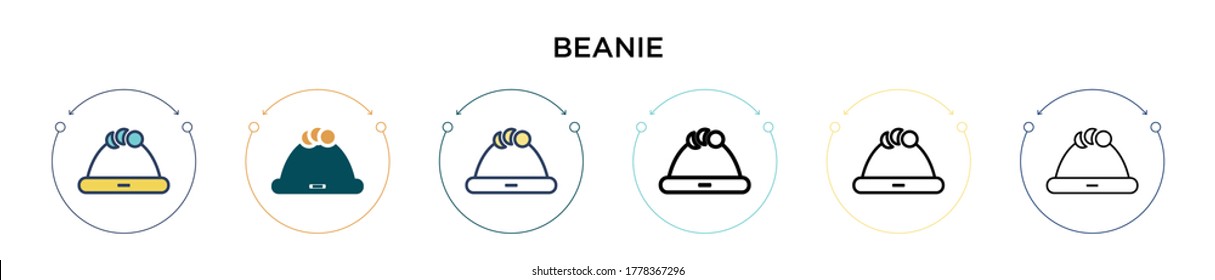 Beanie icon in filled, thin line, outline and stroke style. Vector illustration of two colored and black beanie vector icons designs can be used for mobile, ui, web