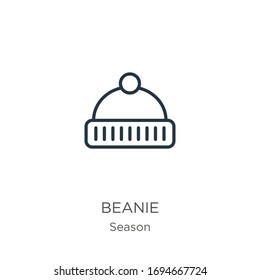 Beanie icon. Thin linear beanie outline icon isolated on white background from season collection. Line vector sign, symbol for web and mobile