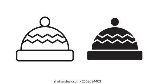 Beanie icons in flat and line style set.