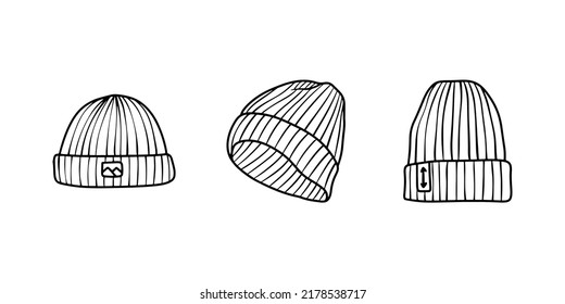 Beanie icons hand drawn black vector