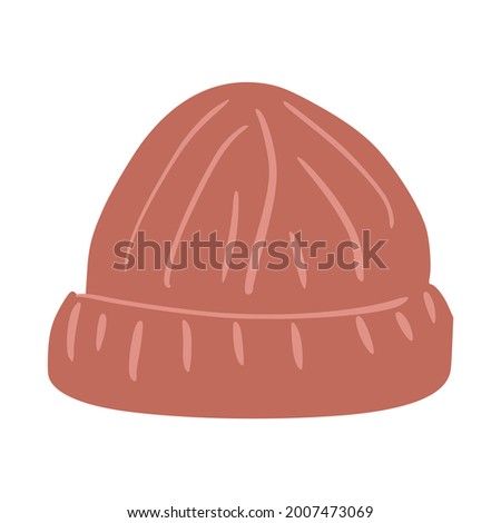 Beanie isolated on white background. Icon knitted headdress red color. Design for any purposse. Vector illustration