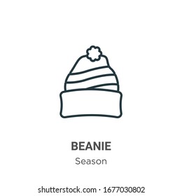 Beanie outline vector icon. Thin line black beanie icon, flat vector simple element illustration from editable season concept isolated stroke on white background