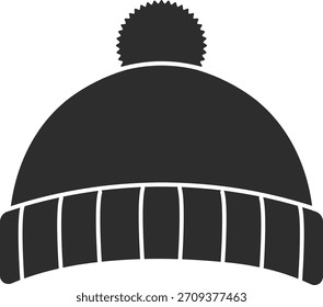 Gorro com pom pom e manguito com nervuras em silhueta limpa, detalhe mínimo, forma em negrito. Símbolo de calor, desgaste de inverno e conforto, ideal para vestuário e temas de estação fria. Ilustração de vetor de desenhos animados.