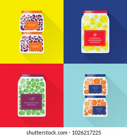Beans, artichokes, olives and carrots in jars