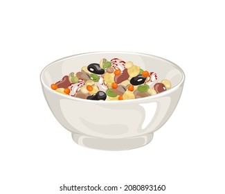 Beans in bowl isolated on white. Vector illustration different beans and legumes. Organic healthy food in cartoon flat style.