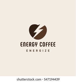 beans COFFEE in the form of a heart with lightning, logo for business style  minimalism