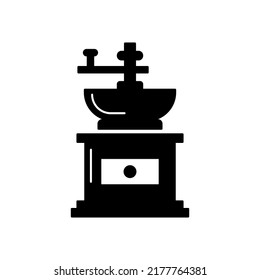 Beans coffee grinder icon in black flat glyph, filled style isolated on white background