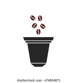 beans fall in coffee capsule icon. concept of cofee production at home. black simple flat style trend modern logotype graphic design on white background