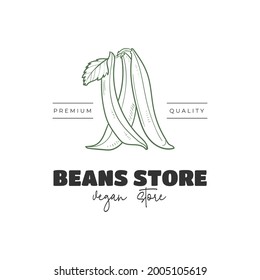 Plantilla de logotipo de comida de frijol. Ilustraciones dibujadas a mano para restaurantes, bares, comida vegana, saludable y orgánica, mercado, mercado de agricultores, escuela de cocina, food truck, servicio de entrega.