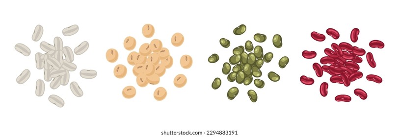 Beans heap bunch set. Legumes handful. Vector illustration.
