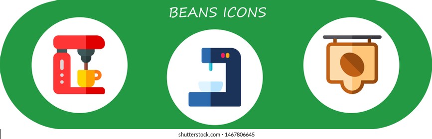 beans icon set. 3 flat beans icons.  Simple modern icons about  - coffee machine, coffee