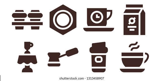 beans icon set. 8 filled beans icons.  Collection Of - Latte, Coffee, Nut, Tea time, Beans
