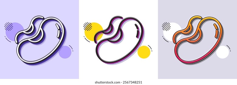 Beans line icon. Halftone dotted pattern. Gradient icon with grain shadow. Tasty seed sign. Vegan food symbol. Line beans icon. Various designs. Vector