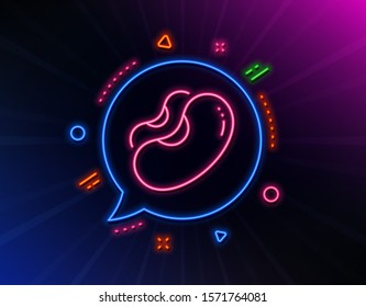 Beans line icon. Neon laser lights. Tasty seed sign. Vegan food symbol. Glow laser speech bubble. Neon lights chat bubble. Banner badge with beans icon. Vector