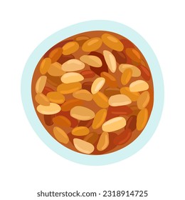 Beans on plate. Traditional breakfast. Vector isolated illustration.