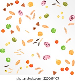 Beans, peas and cereals first seamless pattern / Solid fill vector seamless pattern