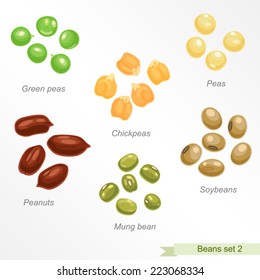 Beans and peas second icon set / Solid fill vector icons set with names