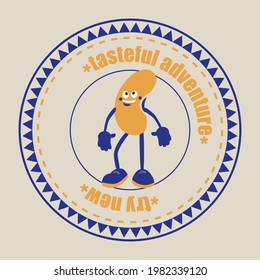 Beans in a retro style. Bean packaging design. Sticker or logo template. Vector label with slogan.