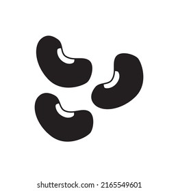 Icono de semillas de alubias en glifo plano negro, estilo relleno aislado en fondo blanco