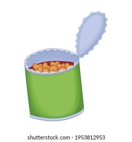 Icono de la caricatura vectorial de judías. La ilustración vectorial puede de frijol en fondo blanco. Icono de ilustración aislada de caricaturas de frijol con comida enlatada.