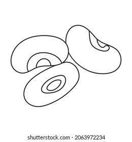 Bohnen, Vektorsymbol. Vektorgrafik-Bohne auf weißem Hintergrund. Einziger Umriss-Symbol für Bohnen .