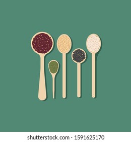 beans in wooden spoon on background