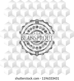 Beansprout retro style grey emblem with geometric cube white background