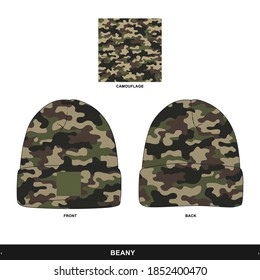 Beany Camouflage Militer, Minimalist Style, Front and Bag, Template Design, Commercial Use