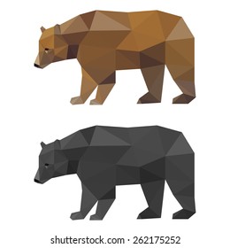 Bear. Abstract polygonal geometric bear. Triangle bear set isolated on white. Bear side view for design card, invitation, banner, poster, book, album. Nature, animal, wildlife theme.  Bear icon