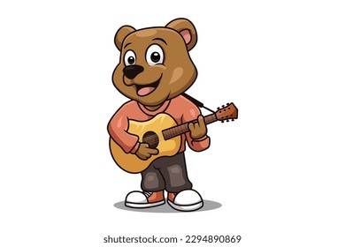 Bear Acoustic Guitars cartoon mascot logo illustration vector