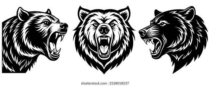 Bear angry face silhouette, bear head icon vector art on a white background