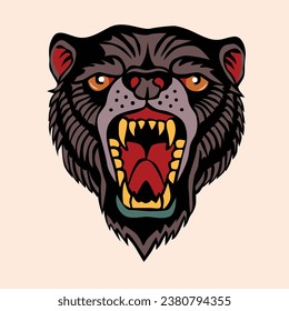 The Bear Angry Head Tattoo Illustration Art
