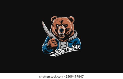 urso bravo segurando faca vetor arte design