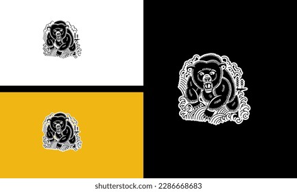 bear angry vector line art design