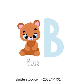 Bear. Animal ABC. Alphabet. Cute vector alphabet with little animal. Print for kids room decoration, fabric, paper, card, t shirt, poster, textile.