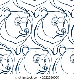 bear animal art line vector modern seamless pattern print white 