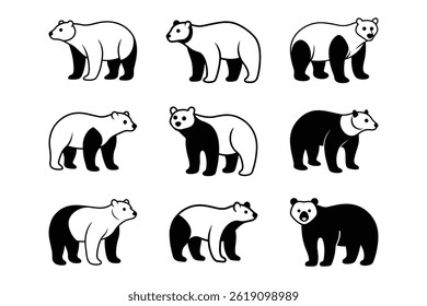 Bear Animal Black And White Icon Vector Set Bundle Collection Group