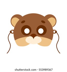 Bear animal carnival mask vector illustration in flat style. Brown and beige teddy bear. Funny childish masquerade mask isolated on white. New Year masque for festivals, holiday dress code for kids