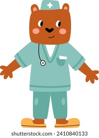 Bear Animal Doctor Vector Illustration