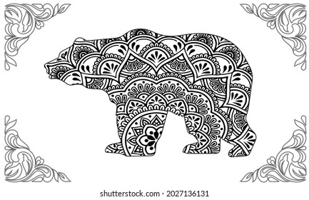 Bear. Animal. Hand drawn bear isolated on white. Zentangle style. Vector illustration animal for anti stress coloring page.