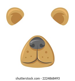 Bear animal mask for mobile application vector illustration. Cartoon Bear face mask with nose and ears on white background. Photo or video chat filter concept