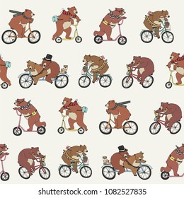 bear animal on a bike vector seamless pattern