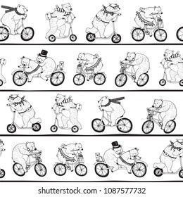  bear animal on a bike vector striped seamless pattern
