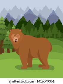 Bear animal and pine trees design