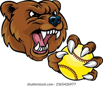 A bear animal softball sports team cartoon mascot