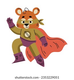 Bear Animal Superhero Character Dressed in Mask and Cape Vector Illustration