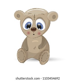 Bear animal teddy fluffy cartoon. Teddy bear cute baby character isolated childhood drawing toy child design vector illustration. Fun small stuffed love cheerful brown sitting happiness little sweet.