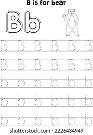 Bear Animal Tracing Letter ABC Coloring Page B