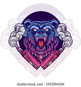 bear animal vaping vape store illustration for your merchandise or business