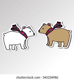 bear animal vector polar cartoon mammal arctic wild illustration scarf